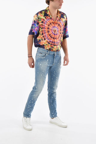 DENIM Distressed Slim fit Jeans with Logoed Plate