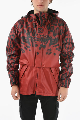 HOT ANIMALIER Leopard-printed Hooded Jacket with Meshed Panel and Double Closure