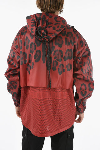 HOT ANIMALIER Leopard-printed Hooded Jacket with Meshed Panel and Double Closure