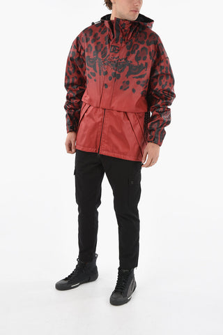 HOT ANIMALIER Leopard-printed Hooded Jacket with Meshed Panel and Double Closure