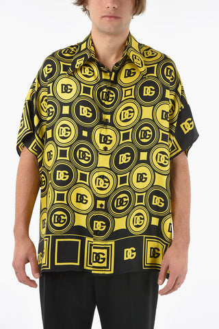 Camicia Hawaiana in Raso Seta con Stampa Monogram
