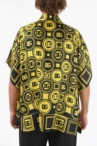 Camicia Hawaiana in Raso Seta con Stampa Monogram