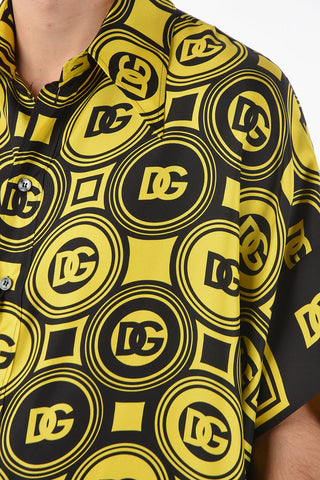 Camicia Hawaiana in Raso Seta con Stampa Monogram