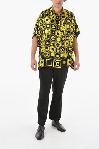 Camicia Hawaiana in Raso Seta con Stampa Monogram