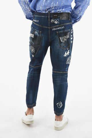 Jeans COMBAT Distressed con Coulisse e in Stampa Graffiti 14cm