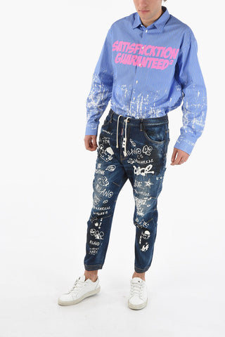 Jeans COMBAT Distressed con Coulisse e in Stampa Graffiti 14cm