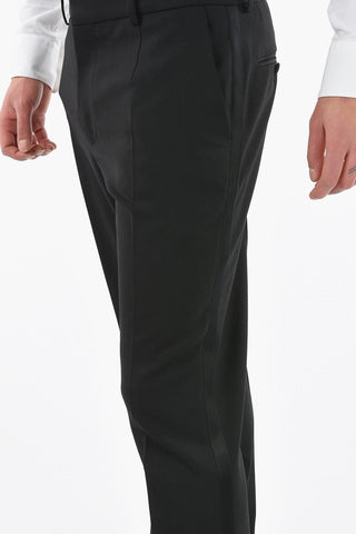 Virgin Wool Tailored Pants with Satin Side Bands