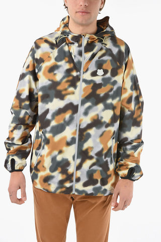 Camo-printed Hooded Windbreaker with Drawstring