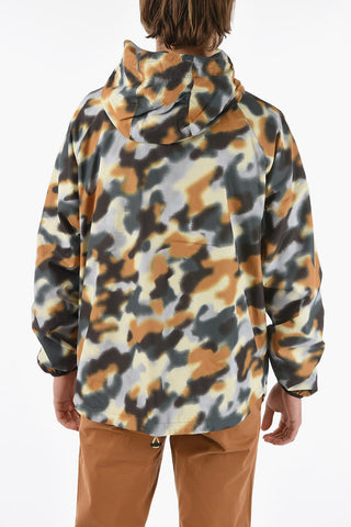 Camo-printed Hooded Windbreaker with Drawstring