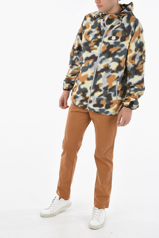 Camo-printed Hooded Windbreaker with Drawstring