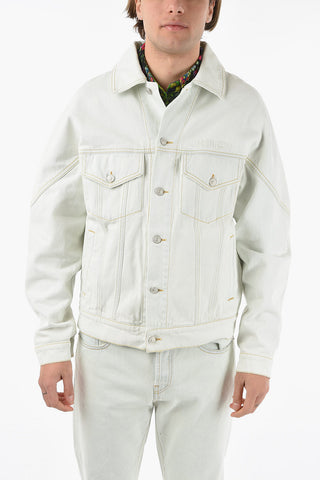 Denim Saharian Over Shirt with Tone-one-tone Lettering Logo