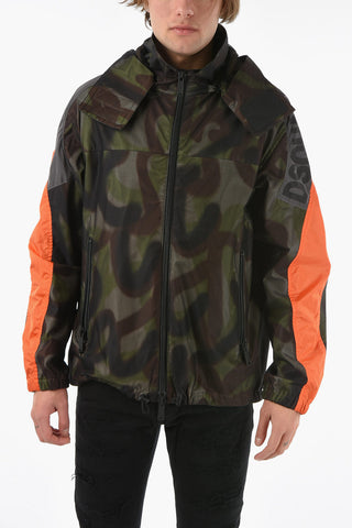 Drawstringed Hoodie Windbreaker with Logo Lettering