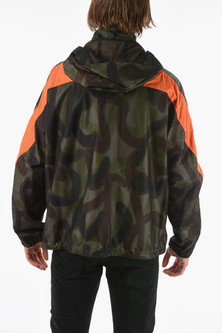 Drawstringed Hoodie Windbreaker with Logo Lettering