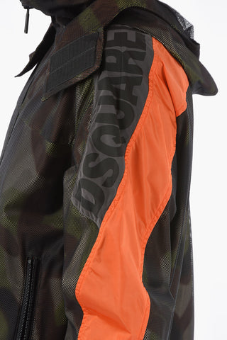 Drawstringed Hoodie Windbreaker with Logo Lettering
