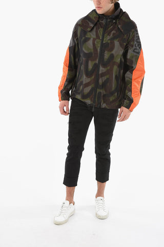 Drawstringed Hoodie Windbreaker with Logo Lettering