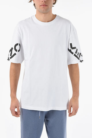 Crewneck T-shirt with Logo-printed Sleeves