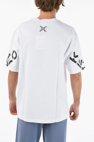 Crewneck T-shirt with Logo-printed Sleeves