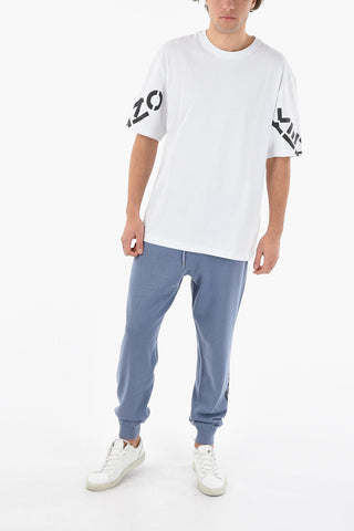 Crewneck T-shirt with Logo-printed Sleeves