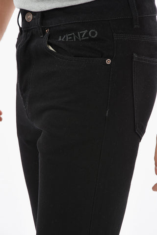 Tapered-fit Cropped Jeans with Lettering Logo Embroidery