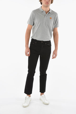 Tapered-fit Cropped Jeans with Lettering Logo Embroidery