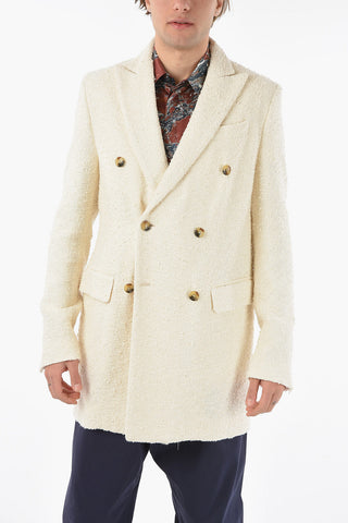 Tweed Halflined Double Breasted Coat with Peak Lapel