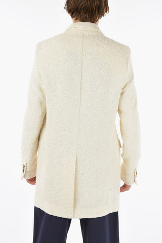Tweed Halflined Double Breasted Coat with Peak Lapel