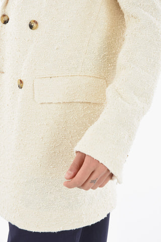 Tweed Halflined Double Breasted Coat with Peak Lapel