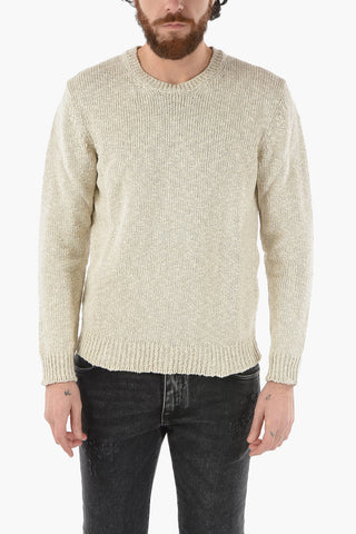 Cotton and Linen Cable Knit Crew-Neck Sweater