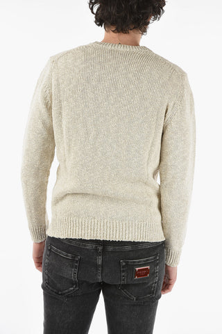 Cotton and Linen Cable Knit Crew-Neck Sweater