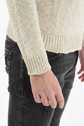 Cotton and Linen Cable Knit Crew-Neck Sweater