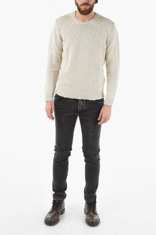 Cotton and Linen Cable Knit Crew-Neck Sweater