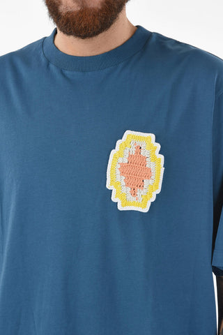 Crew Neck Macramè Logo Cotton T-Shirt