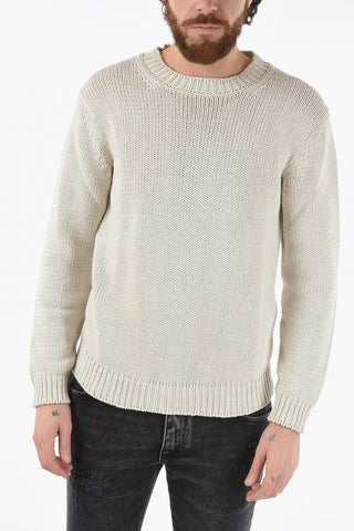 Cotton Blend Cable Knit Crew-Neck Sweater
