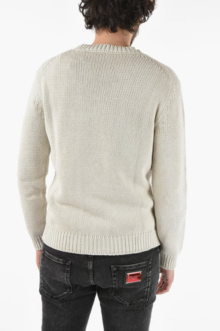 Cotton Blend Cable Knit Crew-Neck Sweater
