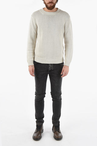 Cotton Blend Cable Knit Crew-Neck Sweater