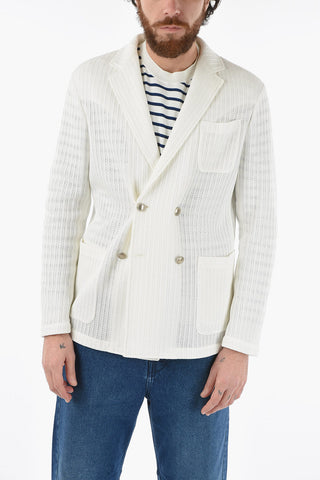 Cotton Patch Pockets BIAGIO Double Breasted Jacket with Silver Buttons