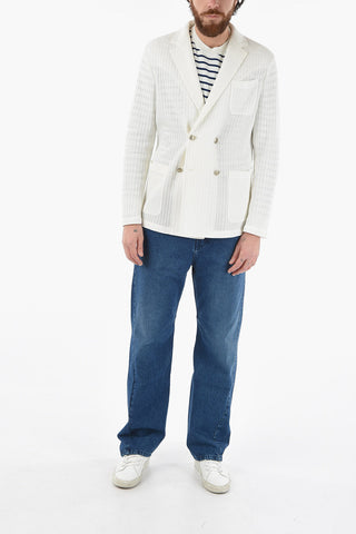 Cotton Patch Pockets BIAGIO Double Breasted Jacket with Silver Buttons