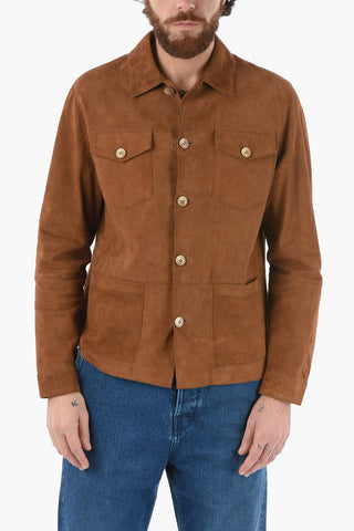 Suede DERBY utility Overshirt with Visible Stiching