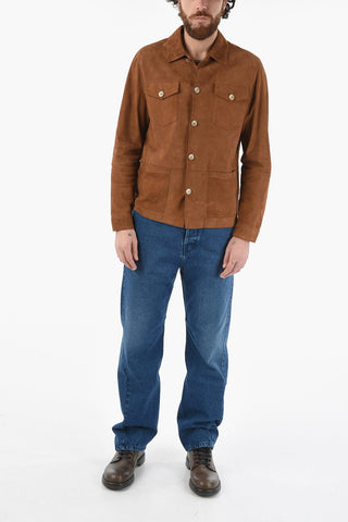 Suede DERBY utility Overshirt with Visible Stiching