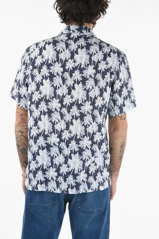 Short Sleeve Flax BAKER Shirt with Printed Palm Trees