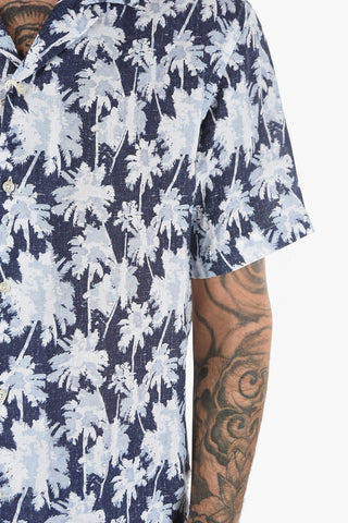 Short Sleeve Flax BAKER Shirt with Printed Palm Trees