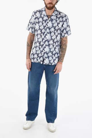 Short Sleeve Flax BAKER Shirt with Printed Palm Trees