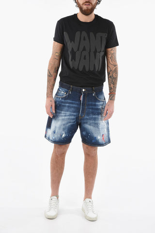 Distressed BOXER Shorts with Paint-splash Pattern
