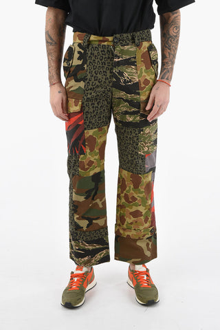 Camouflage Patchwork Motif Cotton Cargo Pants
