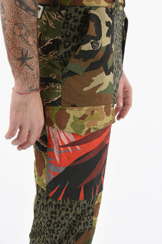Camouflage Patchwork Motif Cotton Cargo Pants