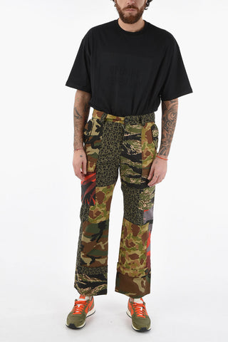 Camouflage Patchwork Motif Cotton Cargo Pants