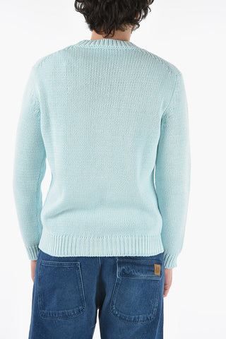 Solid Color Cotton Blend Crew-Neck Sweater