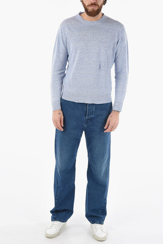 Lightweight Linen Solid Color Crew-Neck Sweater