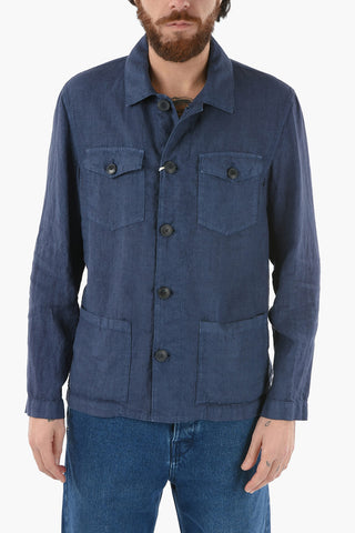 Linen DERBY Utility Overshirt with Visible Stiching