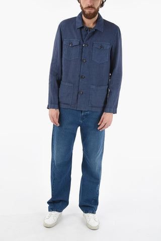 Linen DERBY Utility Overshirt with Visible Stiching